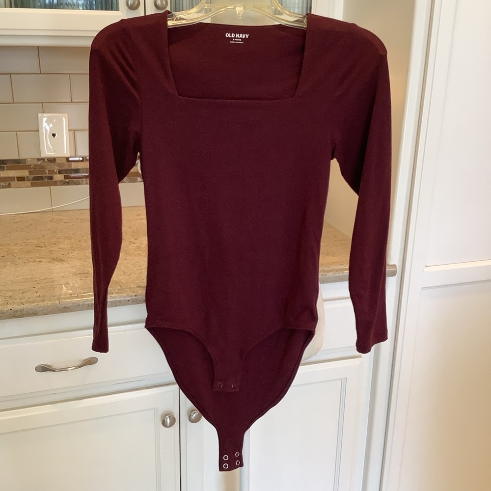Old Navy Burgundy Long Sleeve Bodysuit Small Petite